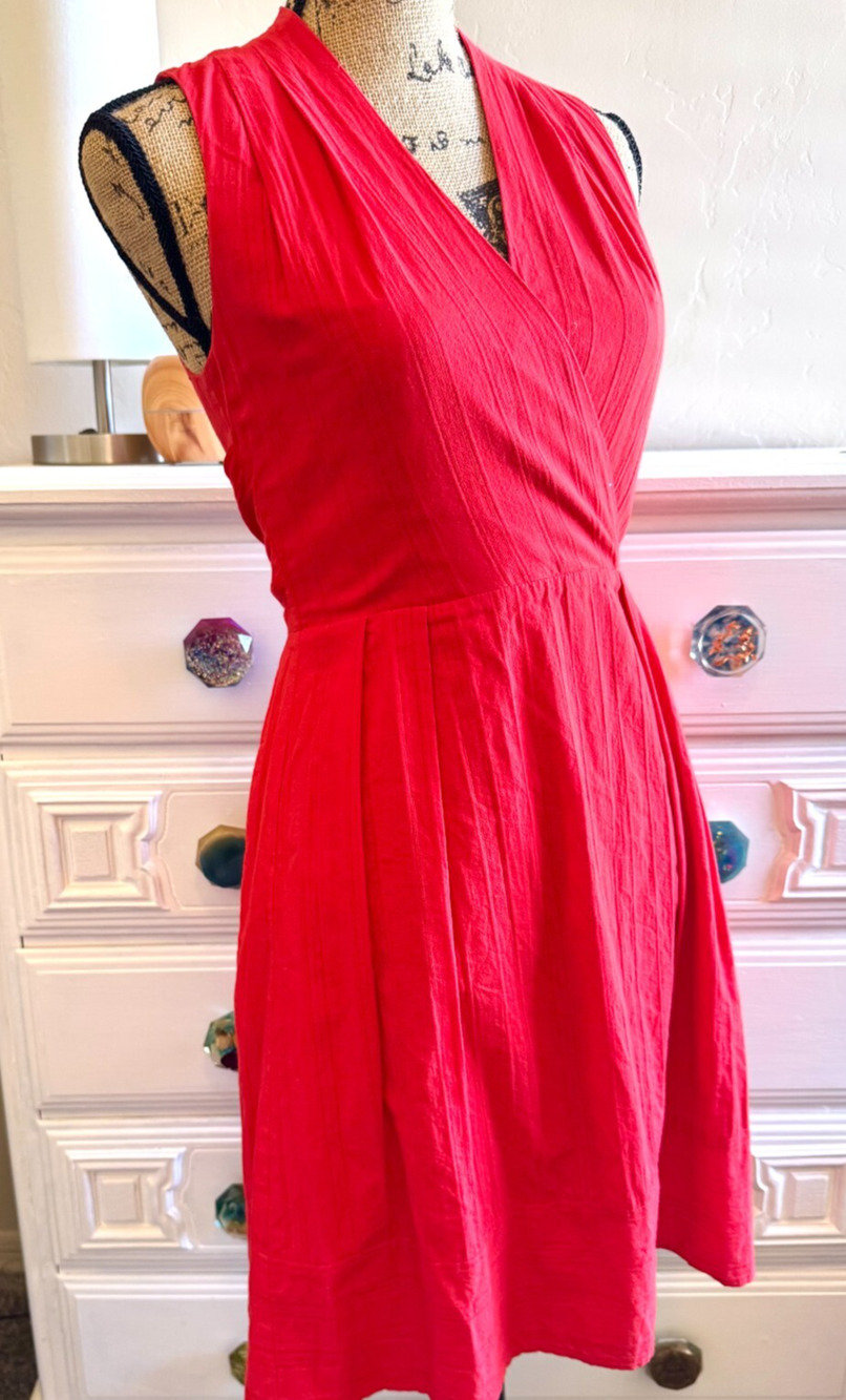 Antonio Melani Sleeveless Red Sundress Summer Cotton Back Tie Cross Bodice Sz 2